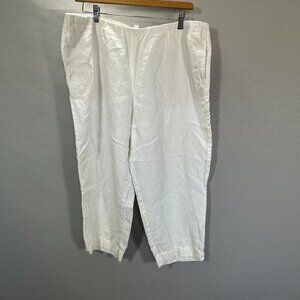 J Jill Pants Womens XL Love Linen Ivory Flat Front Pull On Elastic Waist Pockets